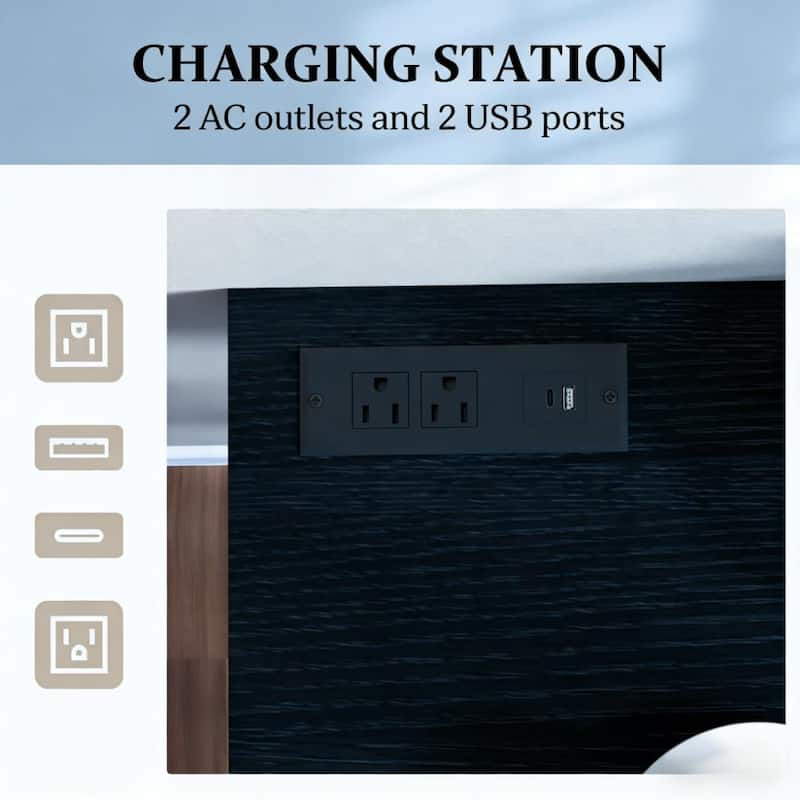 Bar Height Table Breakfast Table with Power Outlets, Wood Dining Table Home Office Table with USB Ports