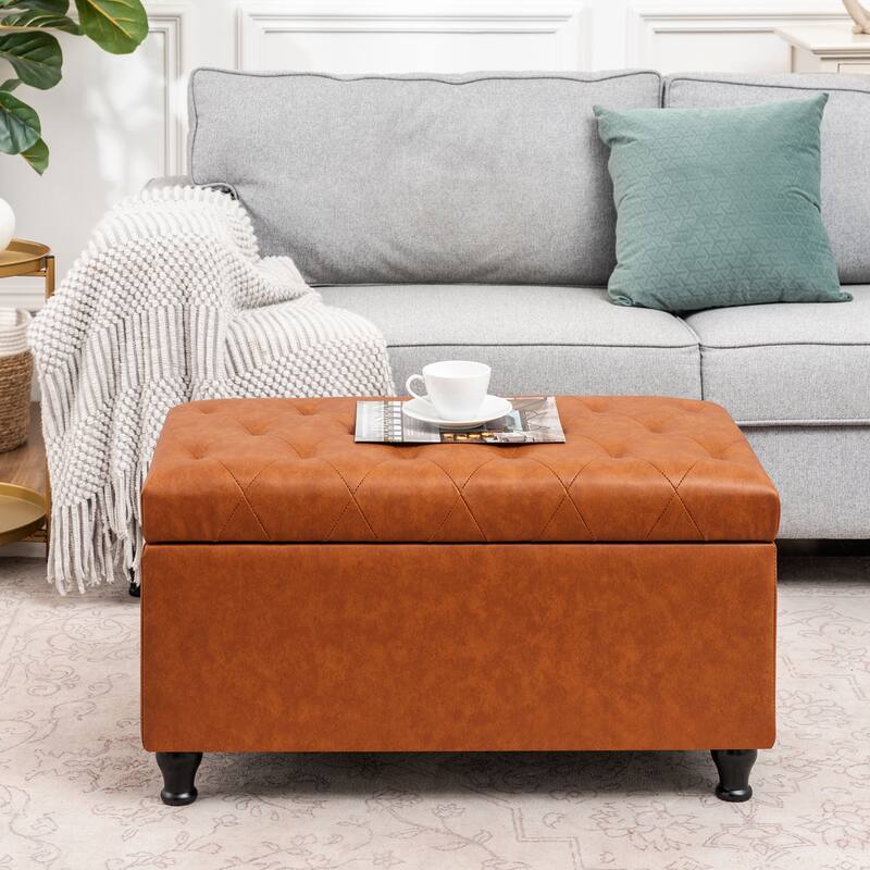Adeco Tufted Storage Ottoman Bench for Living Room Bedroom