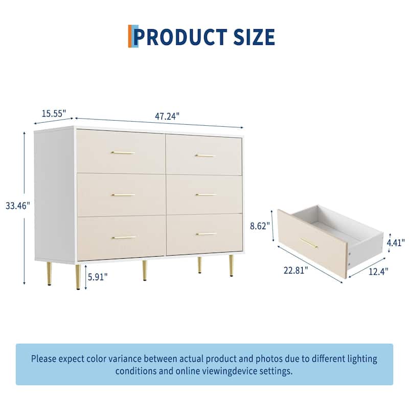 3/5/6/7/8 Drawer Dresser for Bedroom, Modern Wooden Chest of Drawers with Gold Handles