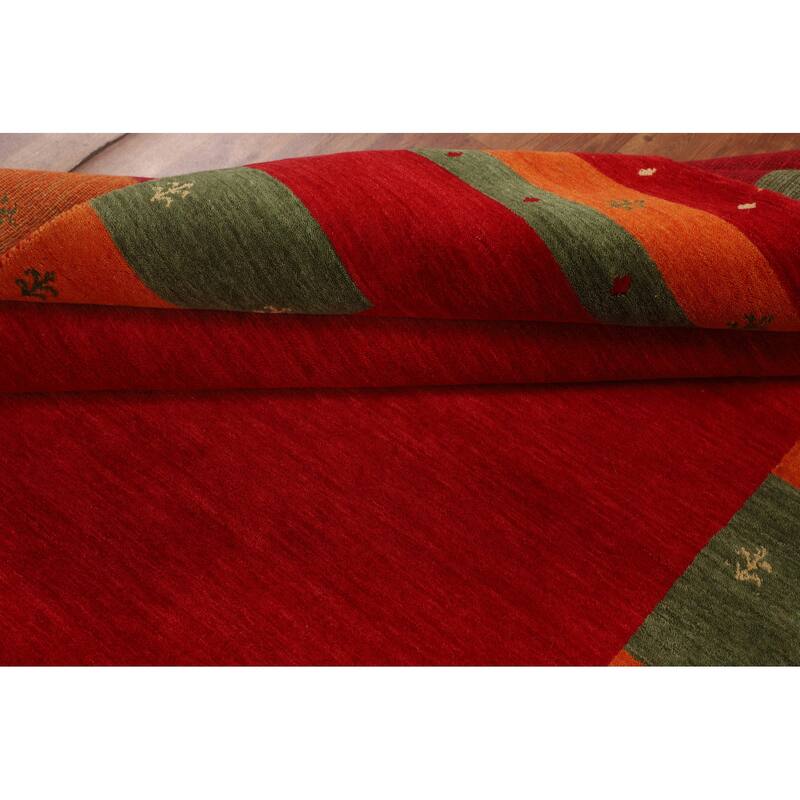 Red Gabbeh Indian Area Rug Handmade Wool Carpet - 5'11"x 7'11"