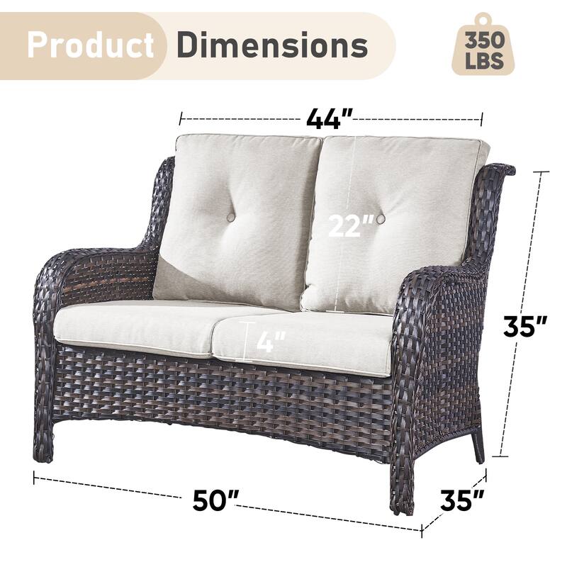 Outdoor Loveseat Sofa 2-Seat PE Rattan Patio Love Seat