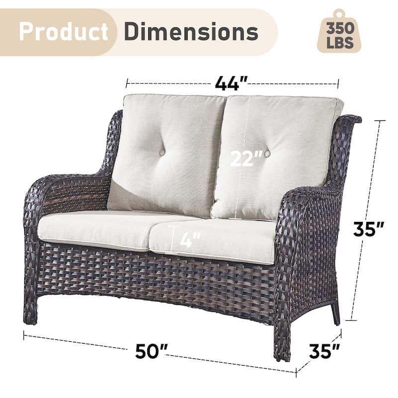 Outdoor Loveseat Sofa 2-Seat Sofa Brown-Beige - Brown