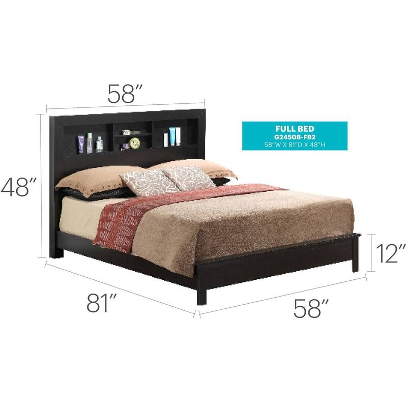 Black Full Bed with Transitional Design, Sleek Finish and Spacious Frame for Stylish Bedrooms with Added Storage Space