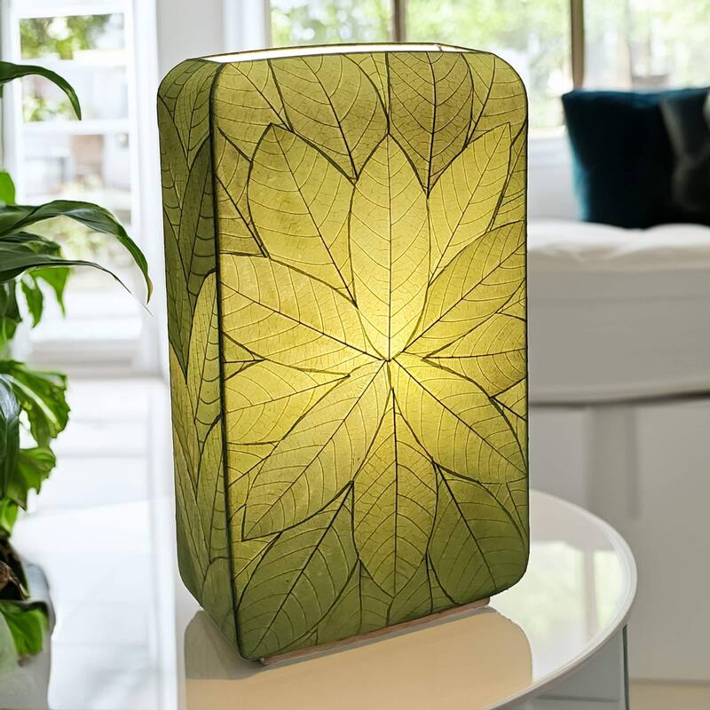 Eangee Handmade Sunburst Table Lamp, Cocoa Leaves Shade, 15 x 8 x 30 in. - Green