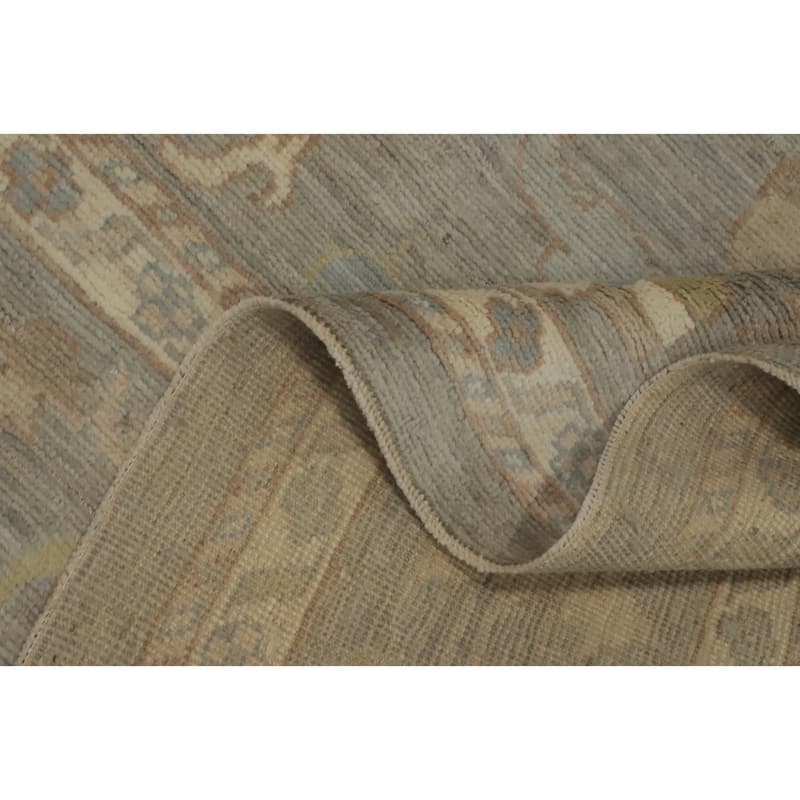 Vegetable Dye Wool Oushak Turkish Area Rug, Floral Geometric Carpet - 12' 0'' X 8' 10''