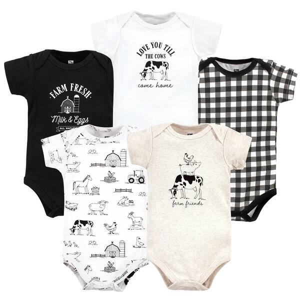 slide 1 of 1, Hudson Baby Cotton Bodysuits, Neutral Farm 0-3 Months - Neutral Farm