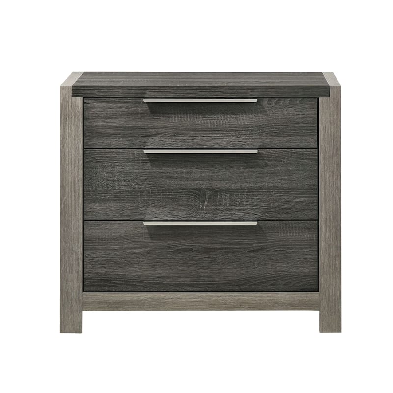 Wooden Nightstand with 3 Drawers in Gray Finish