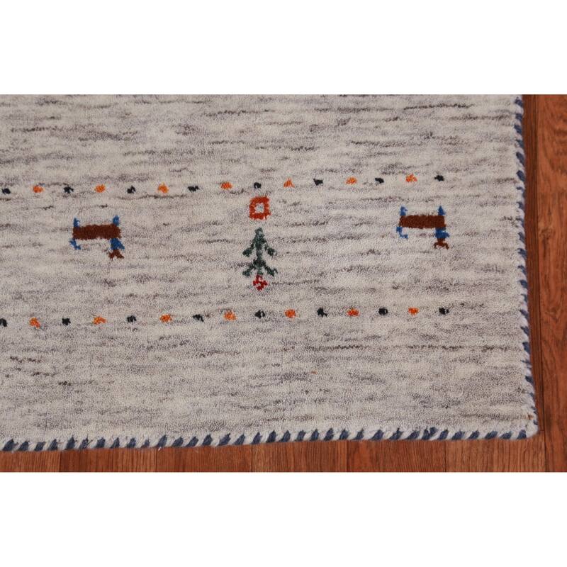 Tribal Gabbeh Indian Runner Rug Hand-Knotted Beige Wool Carpet - 2'6" x 9'10"