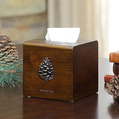 Solid Wooden Tissue Holder, Square Rustic Tissue Box Cover Handmade Tissue Box Holder for Dining Table Bedroom Bathroom