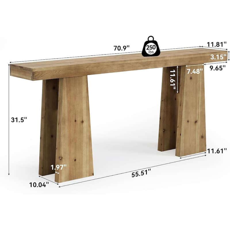 70.9" Farmhouse Extra Long Solid Wood Console Table with Reinforced Frame