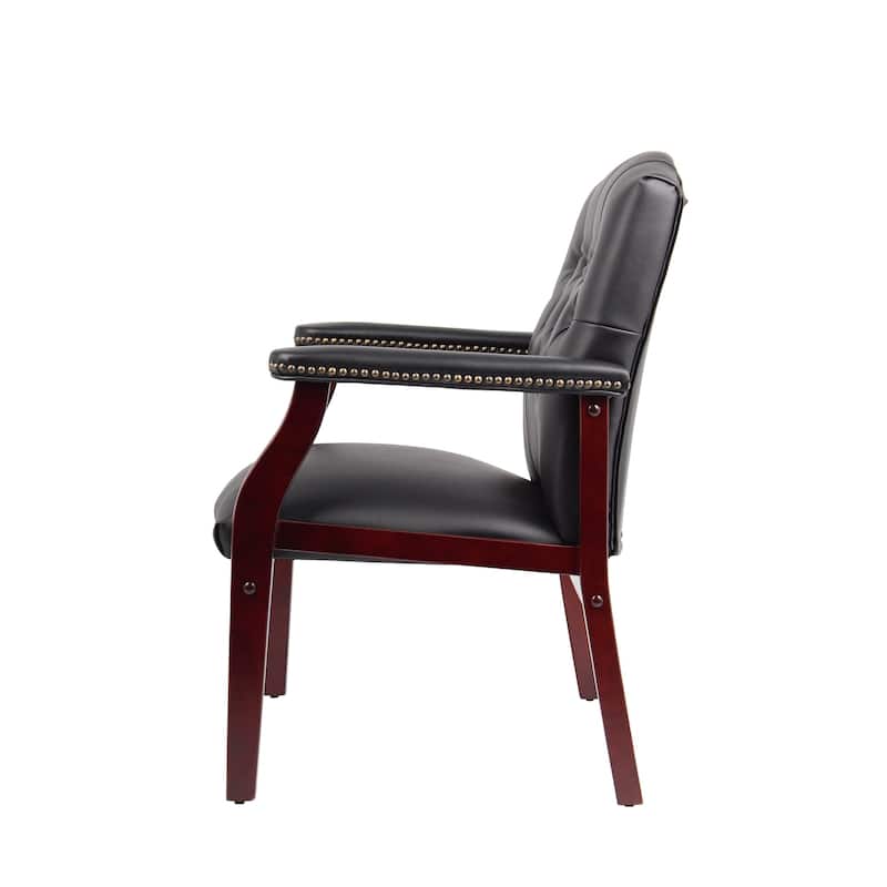 Black Modern 26.57" Upholstered Leather Buttons Tufted Arm Chairs with Nailheads