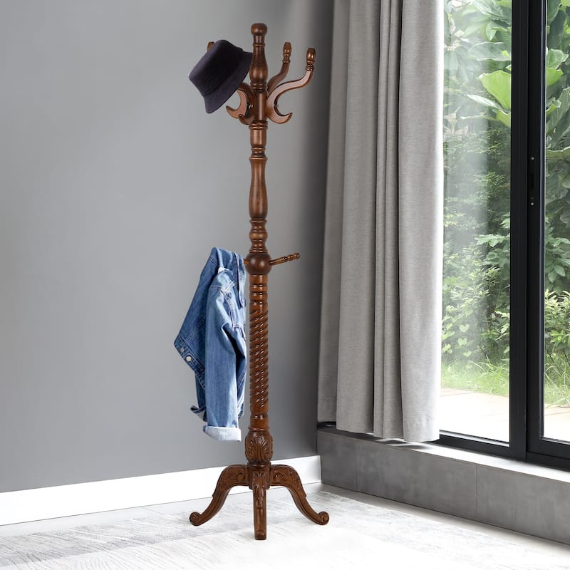 Creative Solid Ash Wood Freestanding Coat Rack with 8 Hooks - Type A--Top 17.72"W