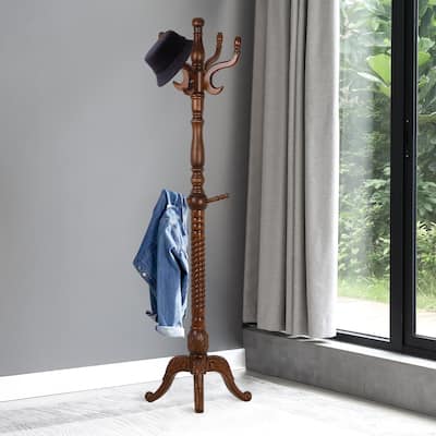 Creative Solid Ash Wood Freestanding Coat Rack with 8 Hooks