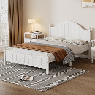 Queen Size Traditional Concise Style White Solid Wood Platform Bed ...