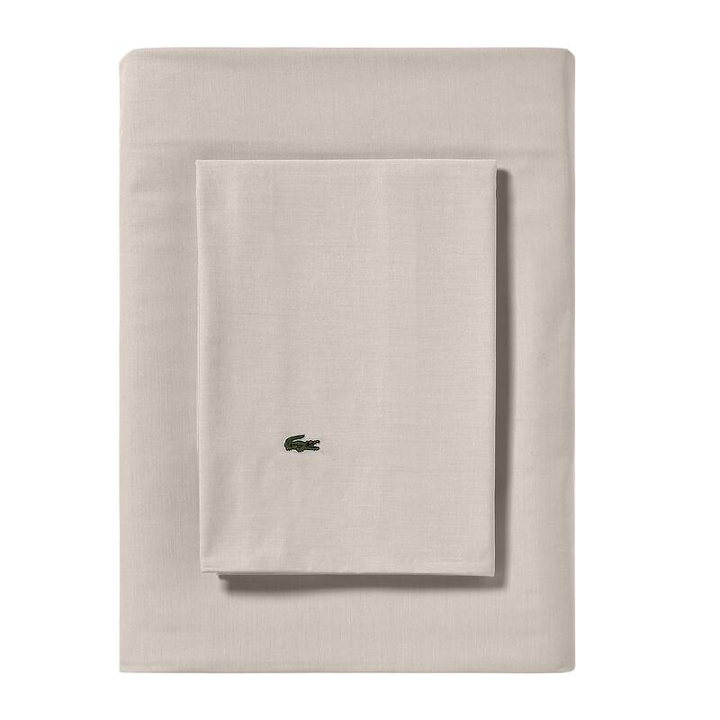 Lacoste Percale Cotton Solid Sheet Set - Queen - Pumice Stone
