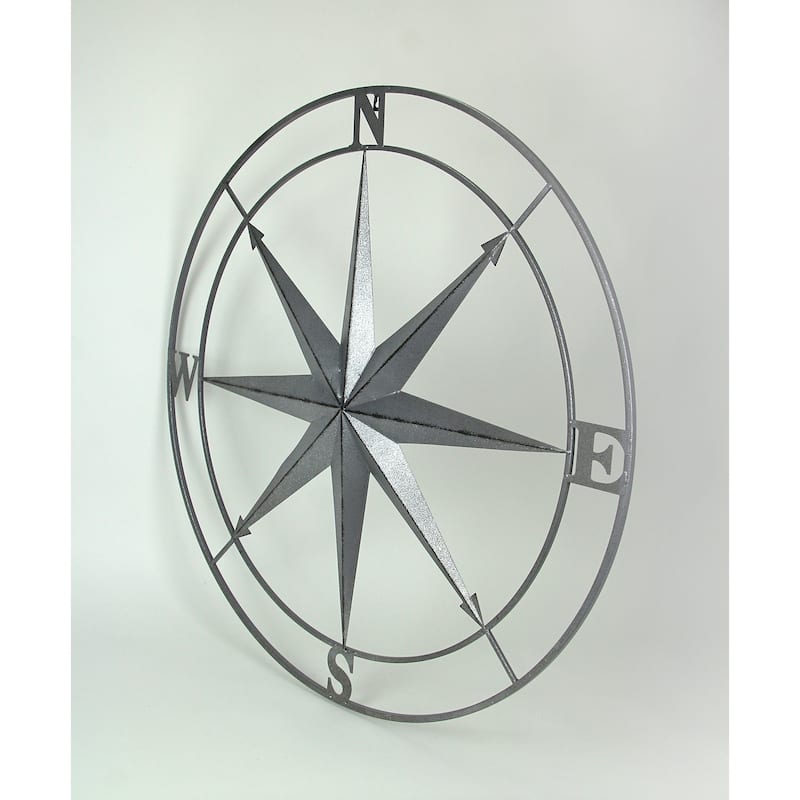Zeckos Galvanized Metal Nautical Compass Rose Wall Hanging 36 In.