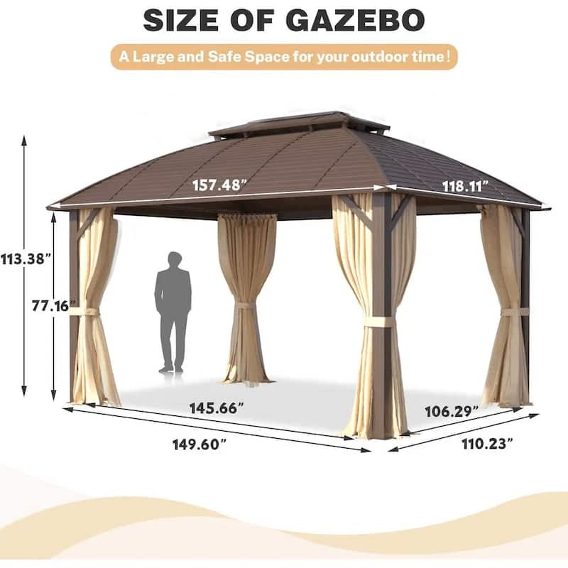 Pro Series Outdoor Hardtop Gazebo Pergola | Galvanized Steel Roof & Aluminum Frame | Includes Premium Curtains & Netting