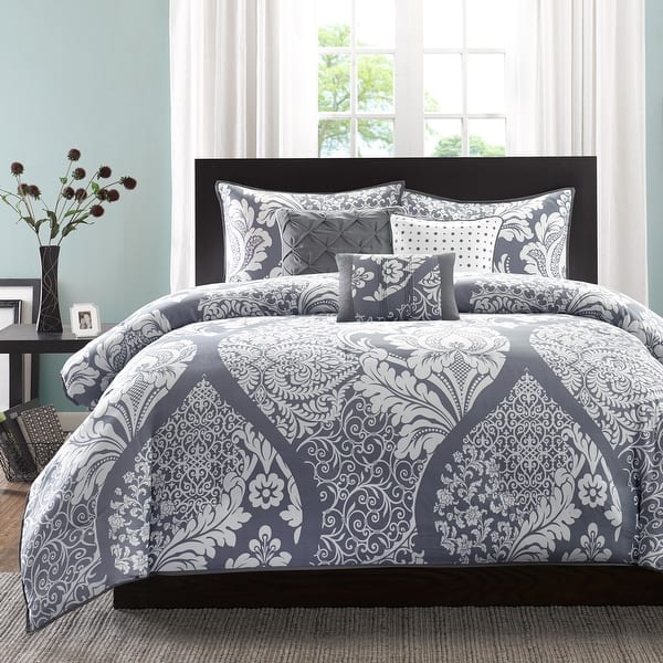 slide 2 of 26, Madison Park Marcella 7 Piece Cotton Printed Comforter Set Grey - California King