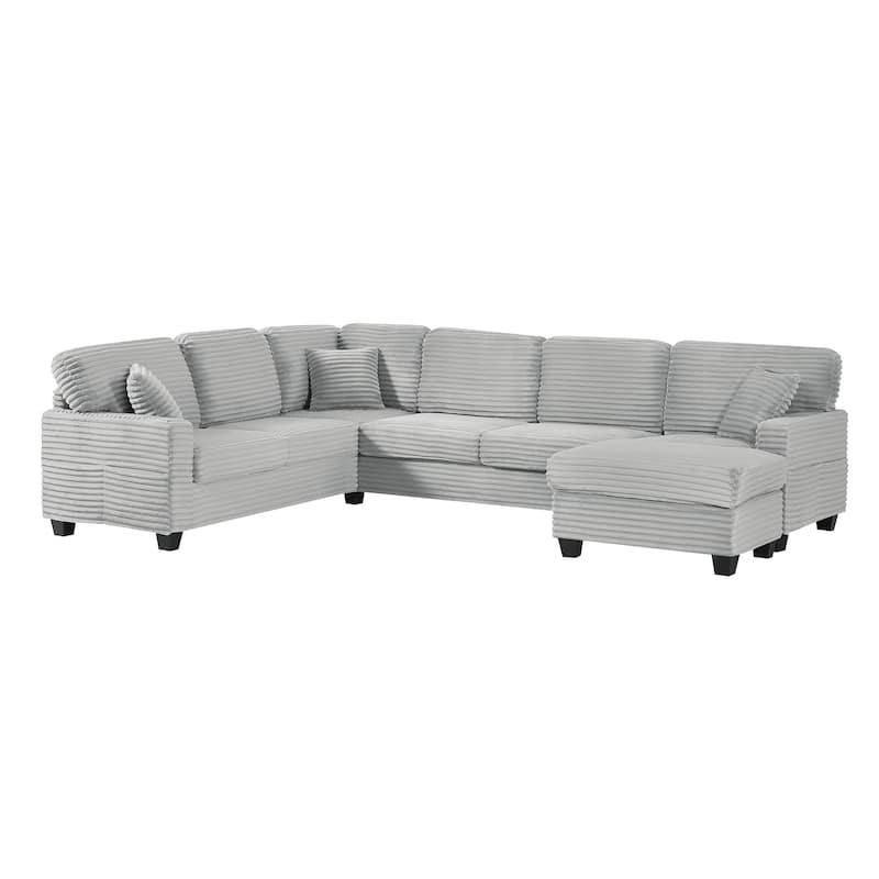 Roomfitters U-Shaped Upholstered Sectional Sofa with Movable Ottoman and Side Storage Pockets for Living Room