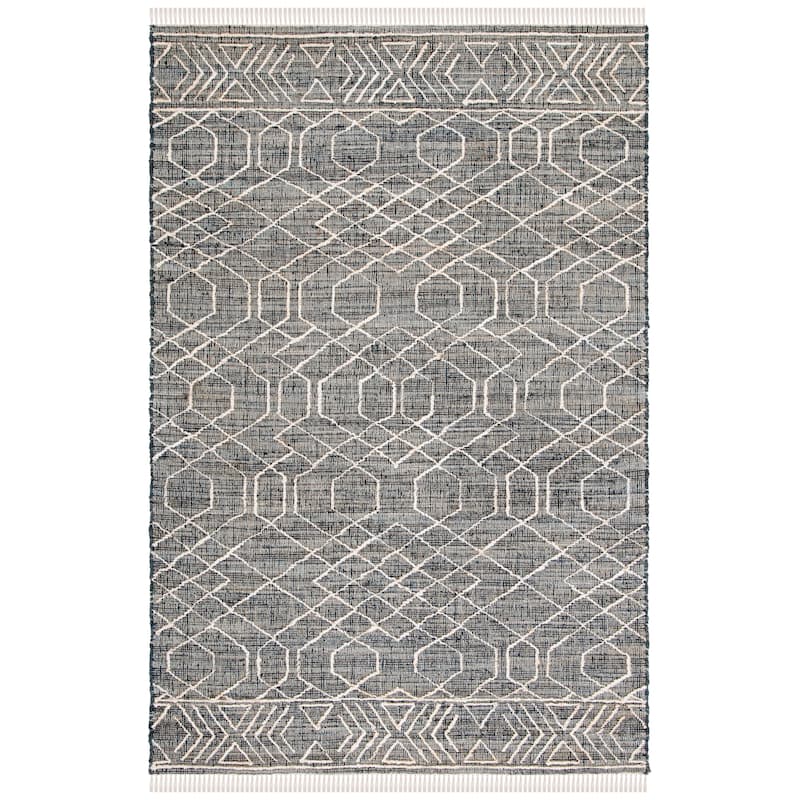 SAFAVIEH Handmade Natural Fiber Eranda Boho Jute Fringe Rug - 6' Square - Black/Ivory
