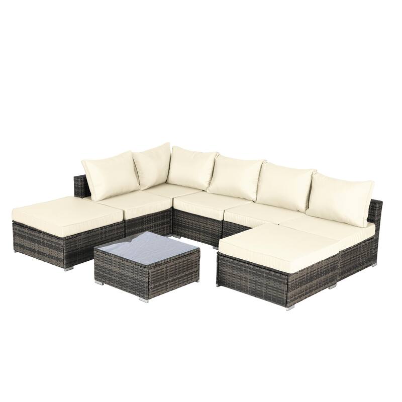 8-Pieces Outdoor Patio Sectional Sofa Set with Washable Cushions & Glass Coffee Table