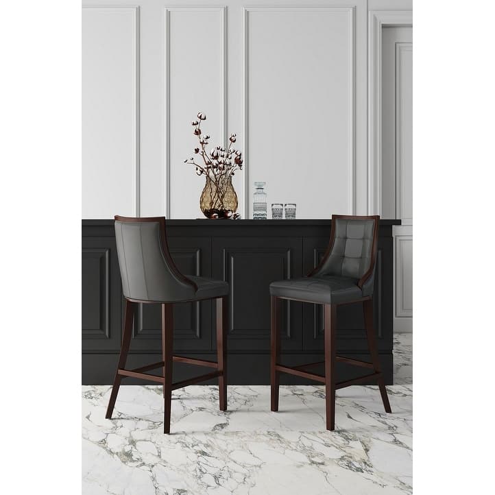 Manhattan Comfort Fifth Avenue 45 in. Walnut Beech Wood Bar Stool - Pebble Grey