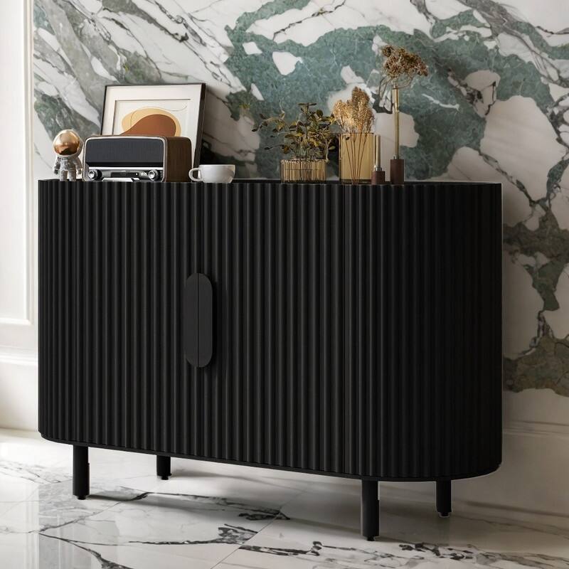 Modern Storage Cabinet with Adjustable Shelves, Black