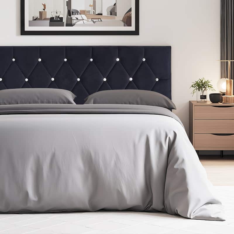 VECELO Mid-Rise Upholstered Headboard, Diamond Tufted Adjustable Headboard from 39.8" to 49.8", Queen Headboard/ King Headboard - Black - King