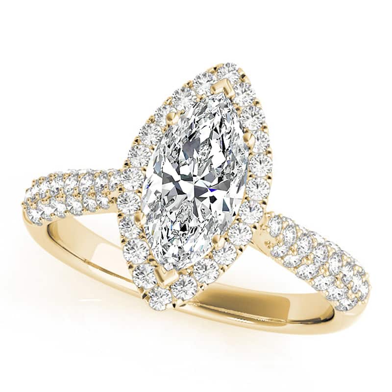 Auriya 14k Yellow Gold Lab Grown Marquise Diamond Halo Engagement Ring 0.50 to 5.00 ct. tw. (F-G VS) - 2.50 ct. center - 5