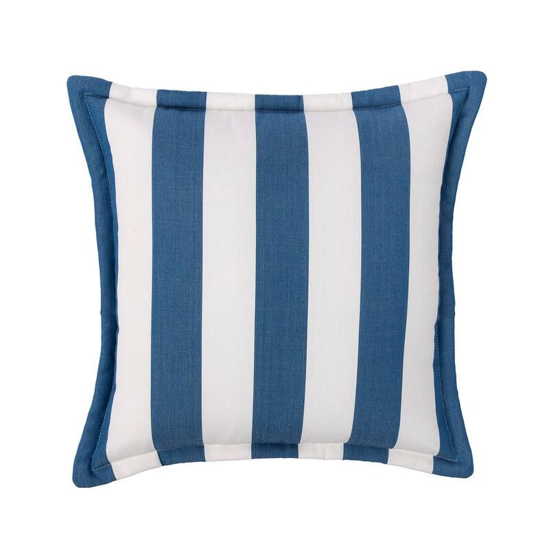 Sherry Kline Indoor/Outdoor Cabana Stripe 20" Flanged Filled Pillow Set of 2 - Navy/White