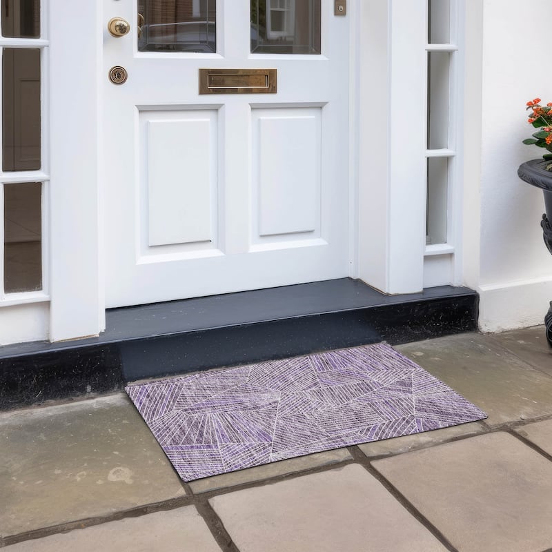 Machine Washable Indoor/ Outdoor Chantille Modern Mosaic Rug - Purple - 1'8" x 2'6"