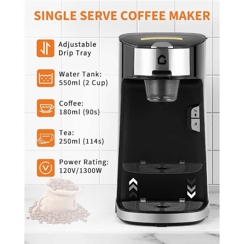 Single Serve Coffee Maker, Small K Pod Coffee Machine for Capsule, Ground & Tea Bag
