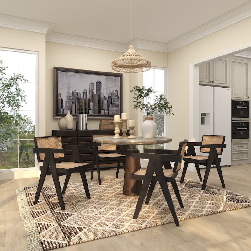 Teak Wood Handmade Accent Chair with Woven Cane Seat - Black or Brown - Roche River Decor