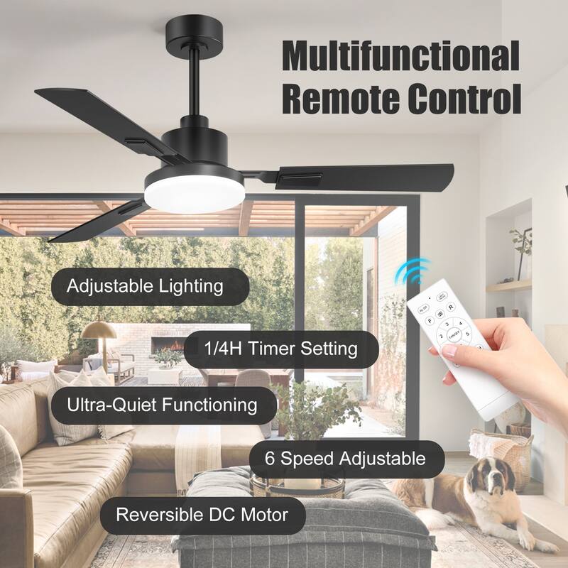 48/52/60-inch Modern Ceiling Fan with LED Light and Remote (3/5/6 Reversible Blades)