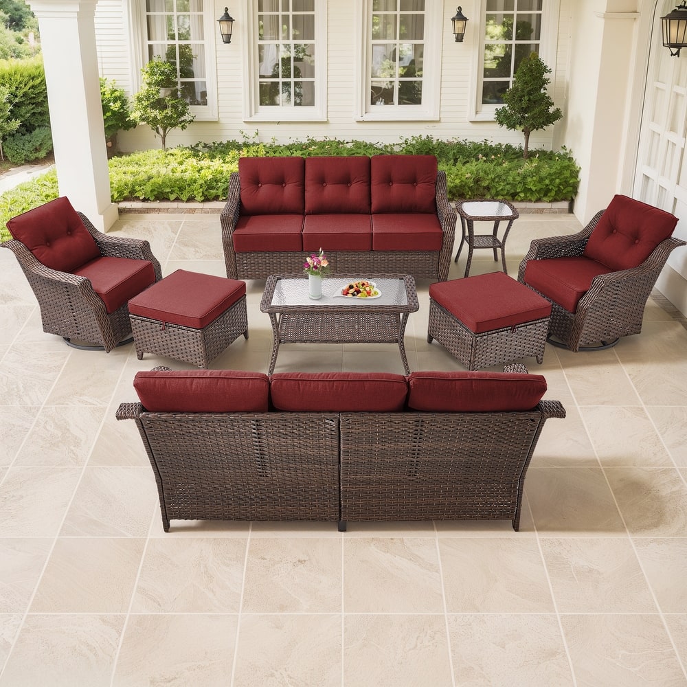 Gymojoy 8-Piece Wicker Patio Furniture Set, 6-inch Thick Cushioned & UV-Resistant, Outdoor Sofa & Chiar Set for Garden