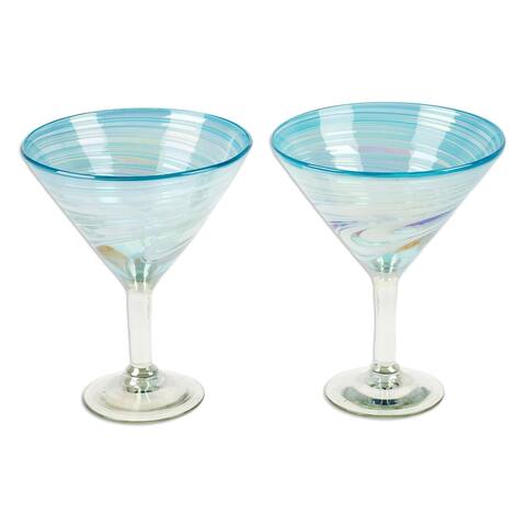 Novica Handmade Waves Of Sophistication Handblown Recycled Glass Martini Glasses (Pair)