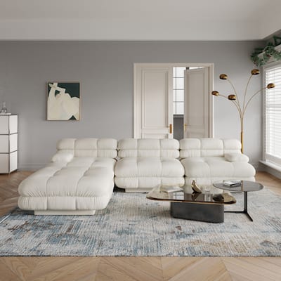 L-Shaped Modular Sectional Couch, Double Layer Deep 3-Seat Couches with Chaise Ottoman