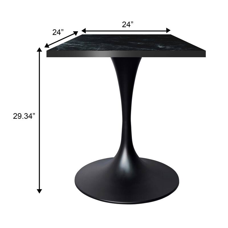 Verve 24 in. Wide Dining Table Square MDF Wood Tabletop in Black Stainless Steel Pedestal Base Accent Kitchen Table