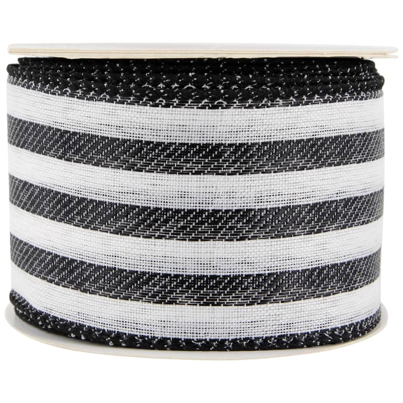 Striped Wired Craft Ribbon - 2.5" x 10 Yards - Black and White - 2.5" x 10 Yards