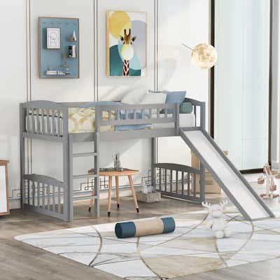 Twin size Loft Bed with Slide and Ladder, Gray