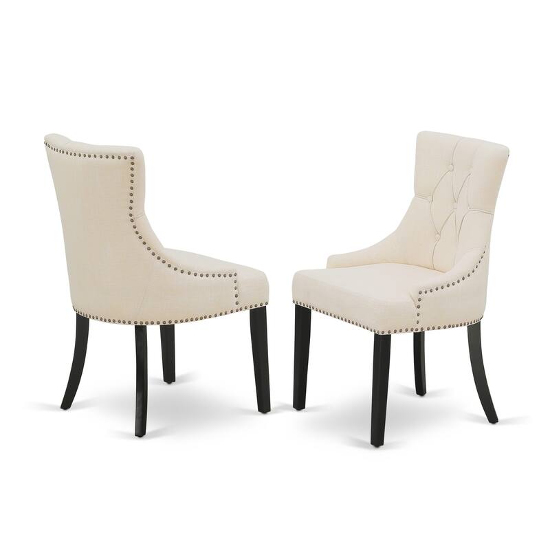 East West Furniture Parson Dining Room Chairs - Button Tufted Light Beige Linen Fabric Padded Chairs, Set of 2, Black - FRP1T02