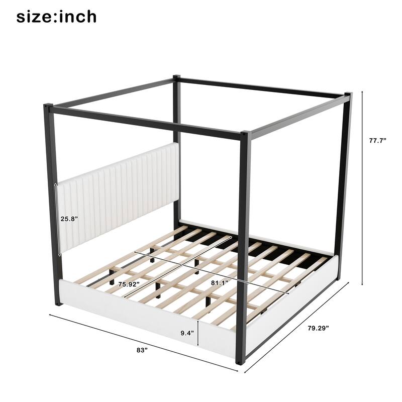 GDFStudio - Modern Upholstered Velvet Canopy Platform Bed with Metal Frame