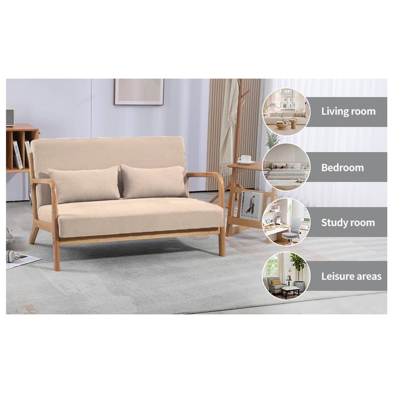 2 Seat Accent Sofa with Solid Wood Armrest and Feet