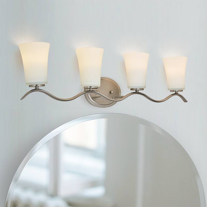 4 Light Bathroom Vanity Lighting with White Glass