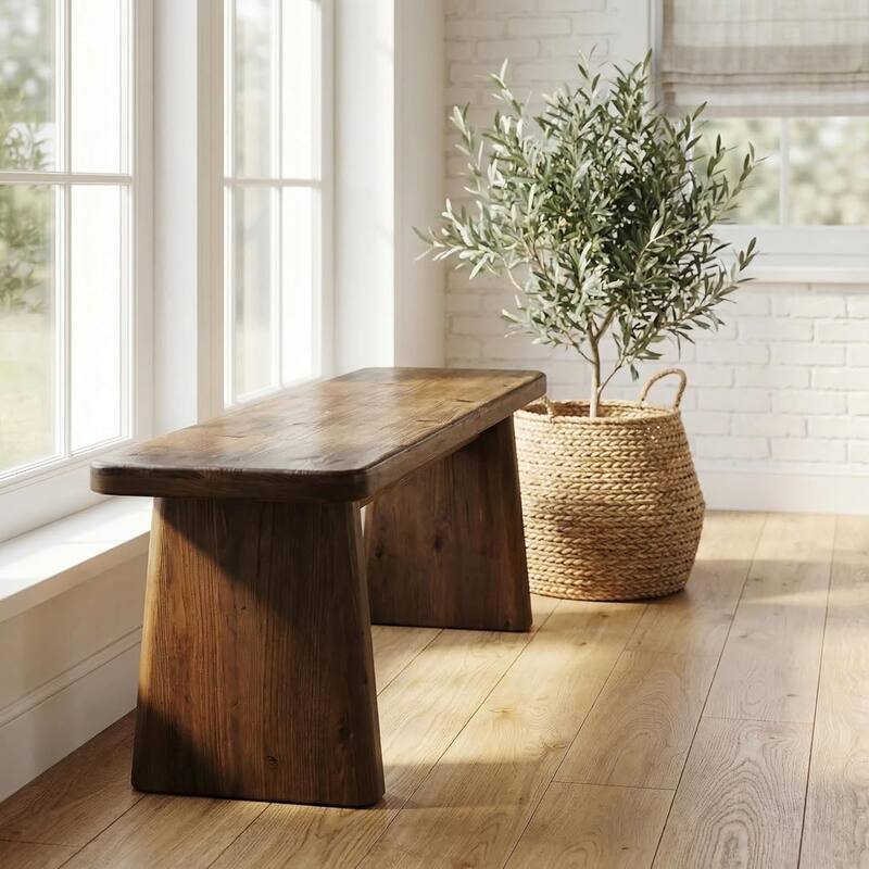 55.1" Solid Wood Entryway Bench, Rustic Bench Indoor for End of Bed, Dining Table, Mudroom, Hallway