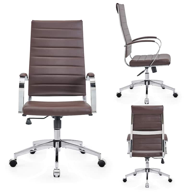 CAROCC Ribbed Computer Office Chair Adjustable Swivel High Back Desk Chair - Brown