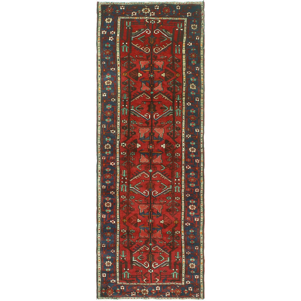 Fine Vintage Distressed Ramazan Red/Navy Runner - 3'3" x 9'6"