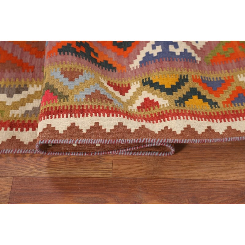 Reversible Kilim Qashqai Vegetable Dye Persian Vintage Wool Carpet - 5'0"x 9'0"