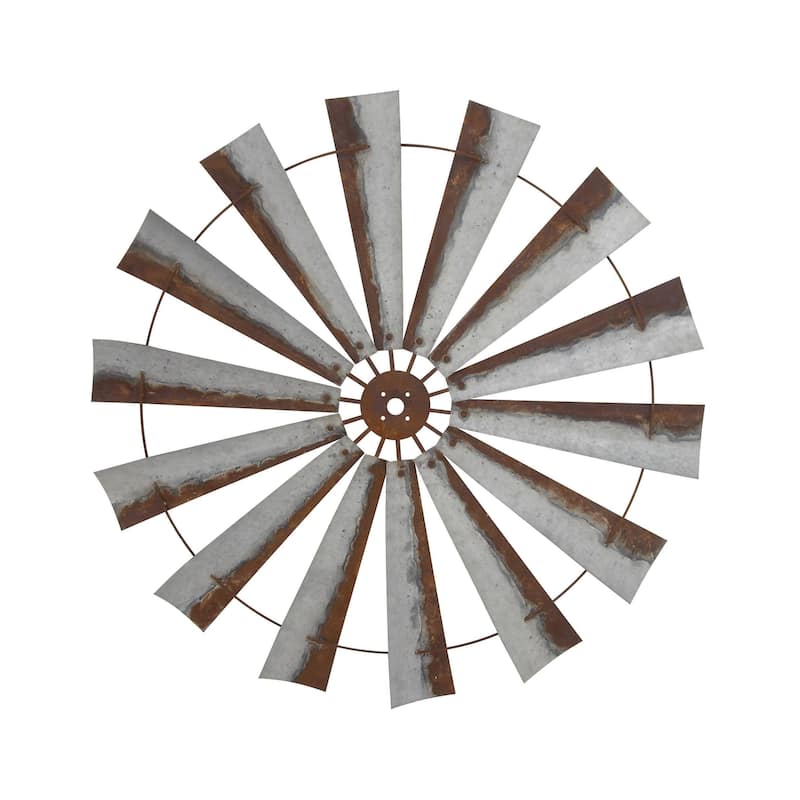 Metal Windmill Indoor Outdoor Home Wall Decor - Roche River Decor - Grey - 48"D
