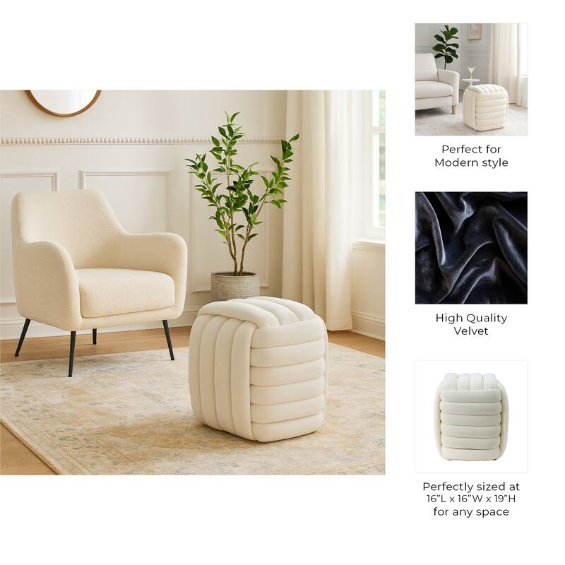 Modern Velvet Cube Knot Accent Stool with Layered Cushion Design